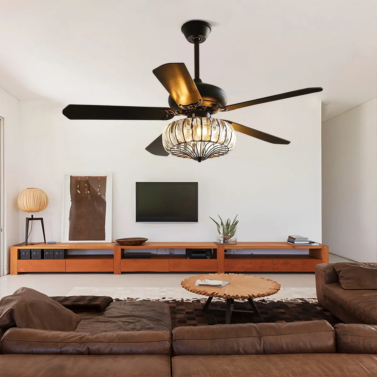 Eloer Vintage Crystal Ceiling Fan with Light