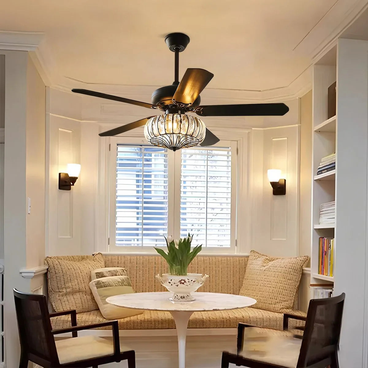 Eloer Vintage Crystal Ceiling Fan with Light