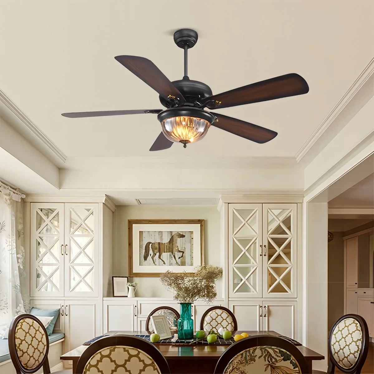 Eloer Vintage Wood Ceiling Fan Lamp for Living Room