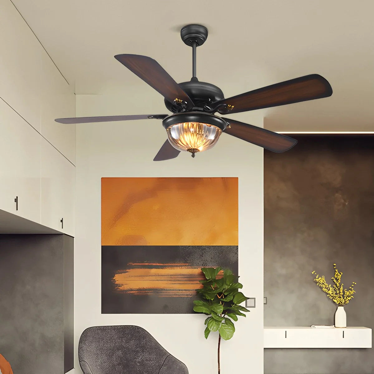Eloer Vintage Wood Ceiling Fan Lamp for Living Room