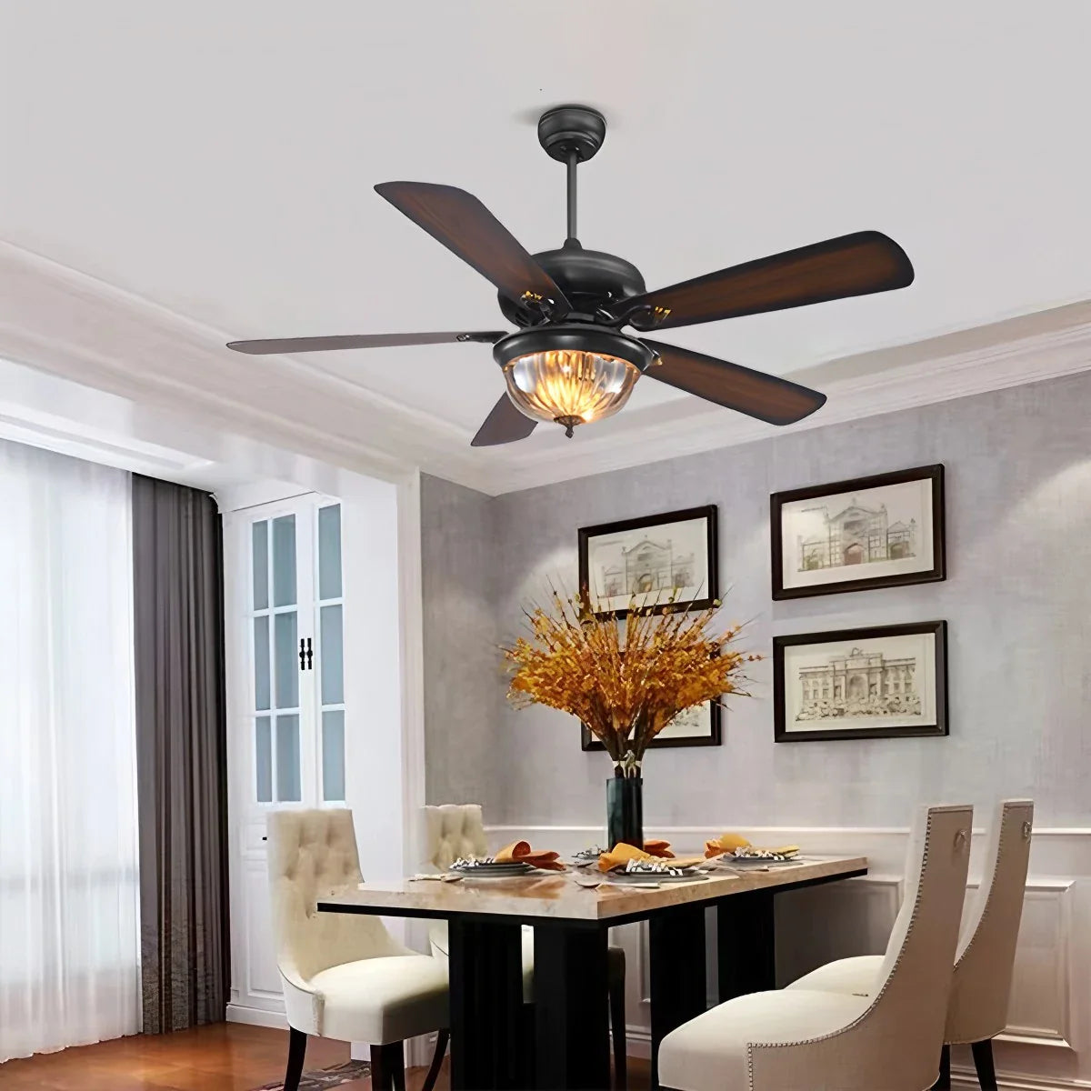 Eloer Vintage Wood Ceiling Fan Lamp for Living Room