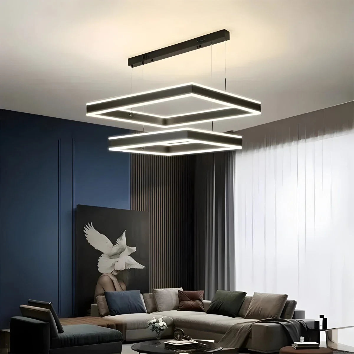 Eloer Tiered Black Square Pendant Lamp for Living Room