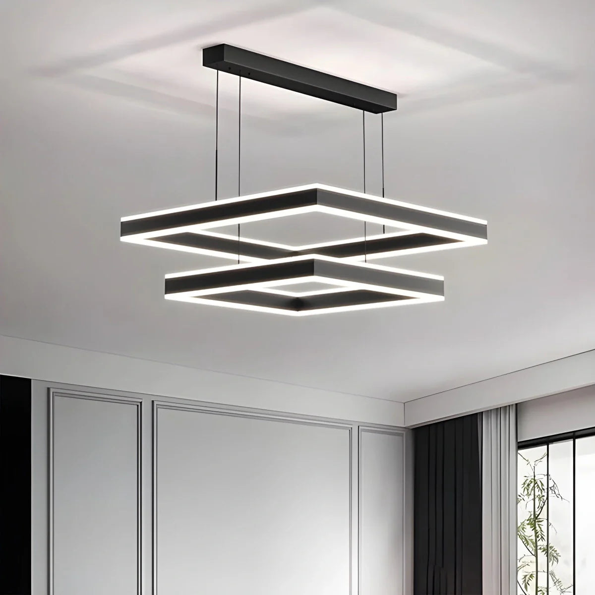 Eloer Tiered Black Square Pendant Lamp for Living Room