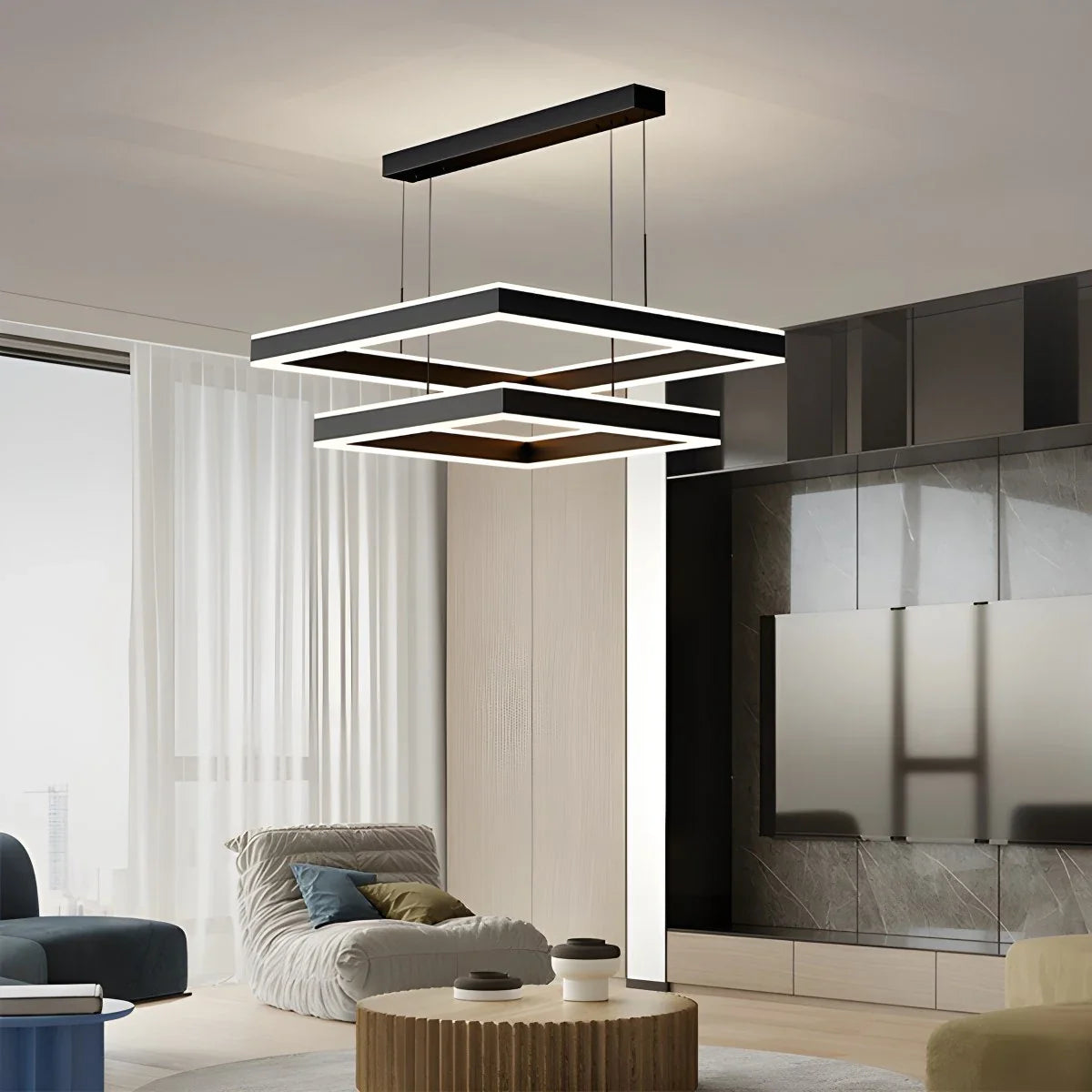 Eloer Tiered Black Square Pendant Lamp for Living Room