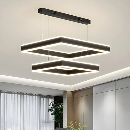 Eloer Tiered Black Square Pendant Lamp for Living Room