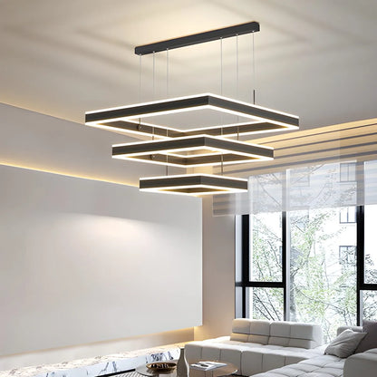 Eloer Tiered Black Square Pendant Lamp for Living Room