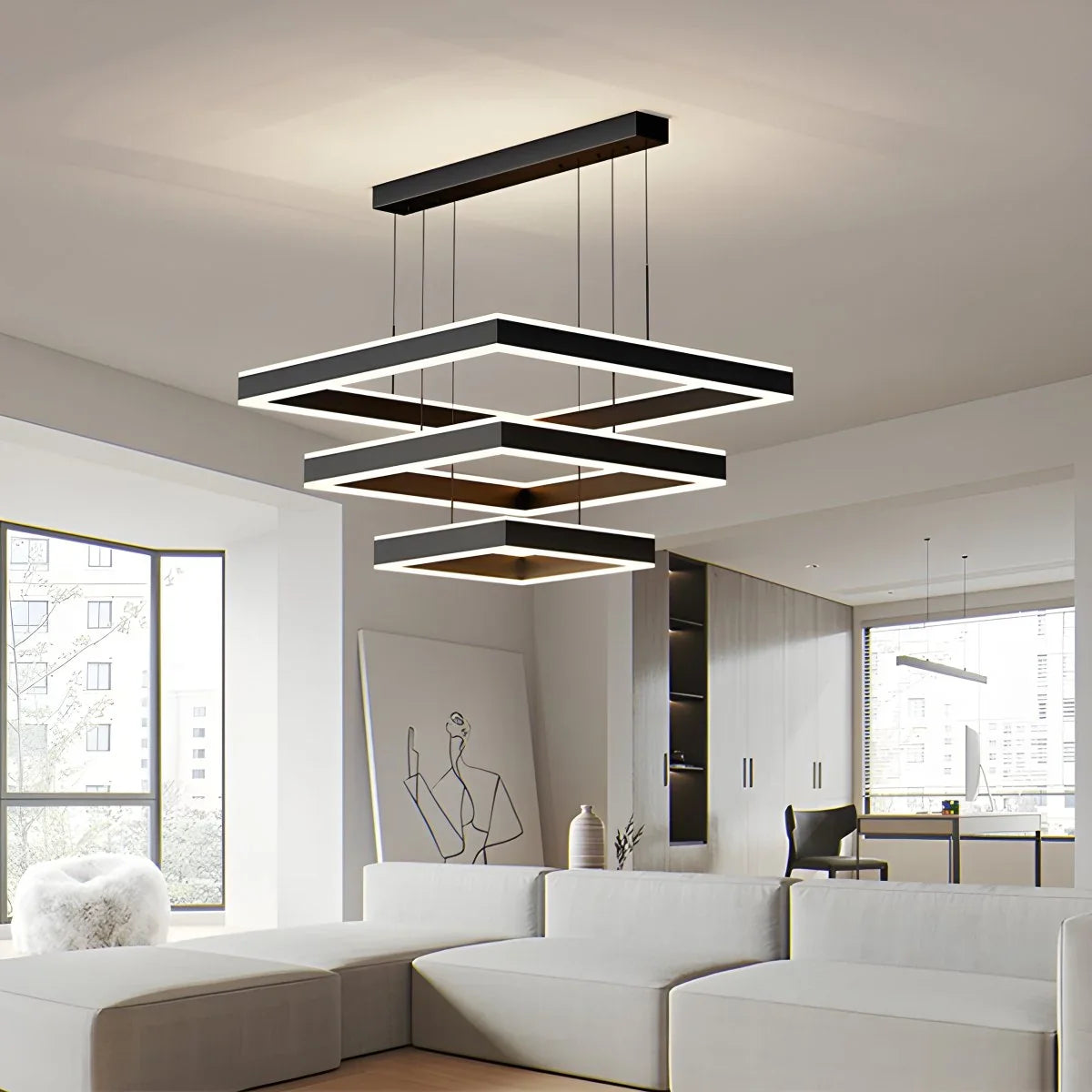 Eloer Tiered Black Square Pendant Lamp for Living Room