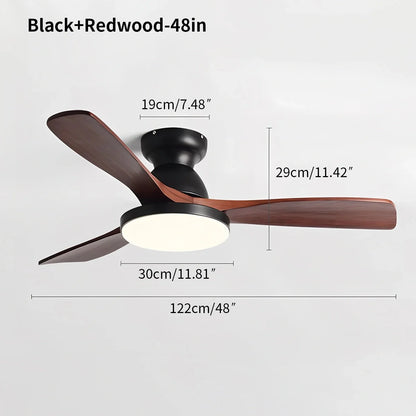 Eloer Vintage 3-leaf Solid Wood Ceiling Fan Lamp