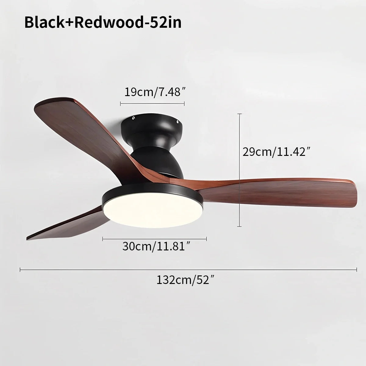 Eloer Vintage 3-leaf Solid Wood Ceiling Fan Lamp