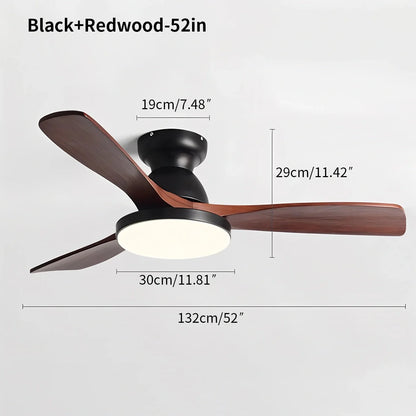 Eloer Vintage 3-leaf Solid Wood Ceiling Fan Lamp
