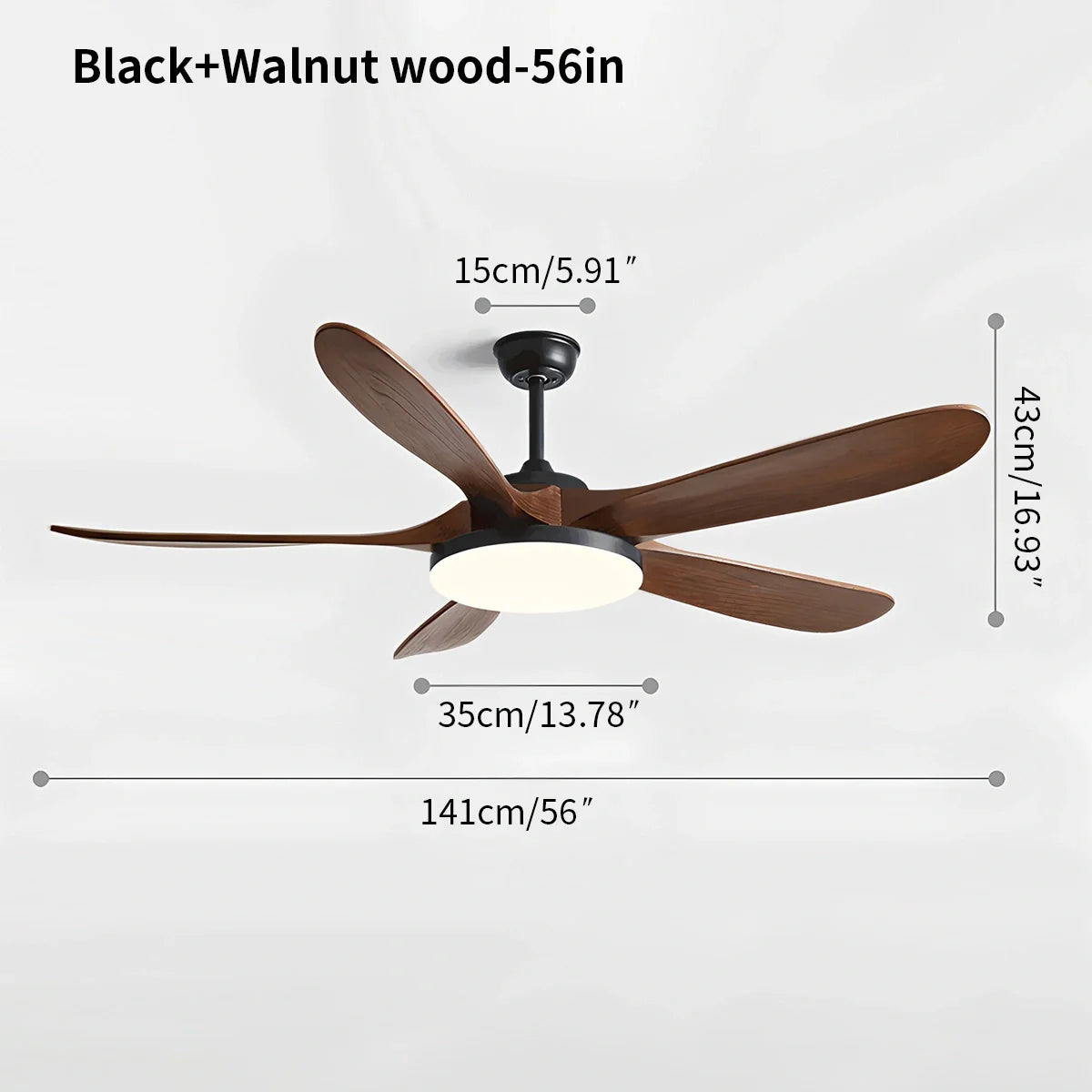 Luvori 5-leaf Solid Wood Ceiling Fan Light