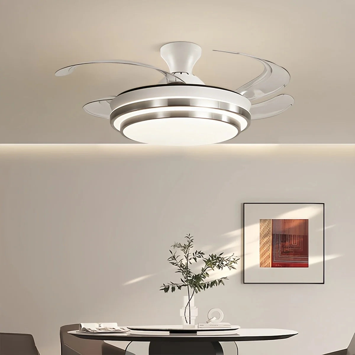 Eloer Modern White Ceiling Fan with Light