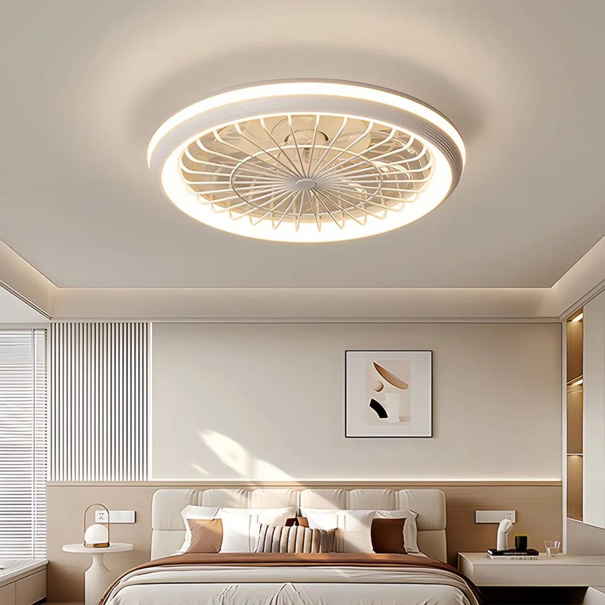 Eloer Modern Round LED Ceiling Fan Light for Bedroom