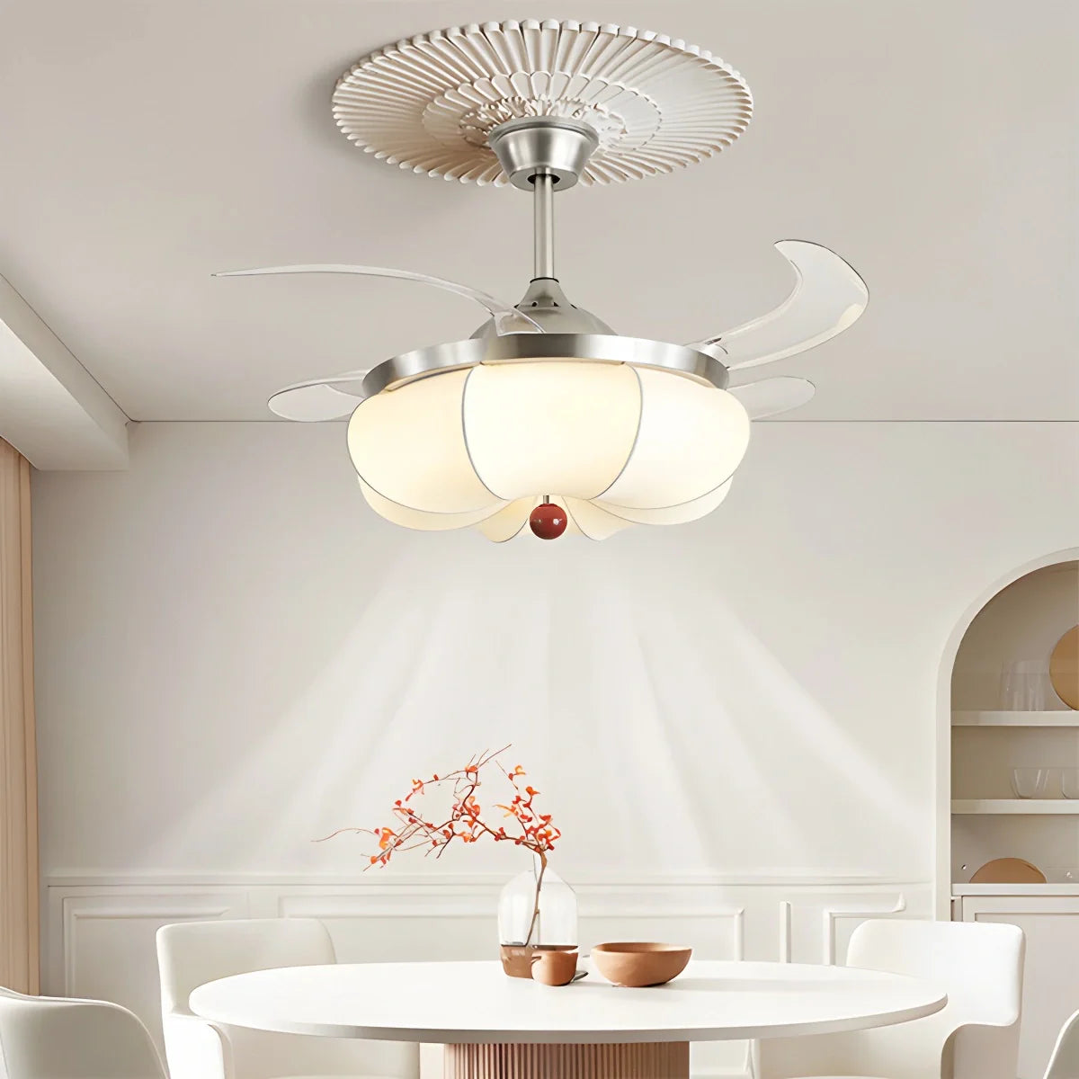 Eloer Retro Fabric Ceiling Fan Light for Dining Room