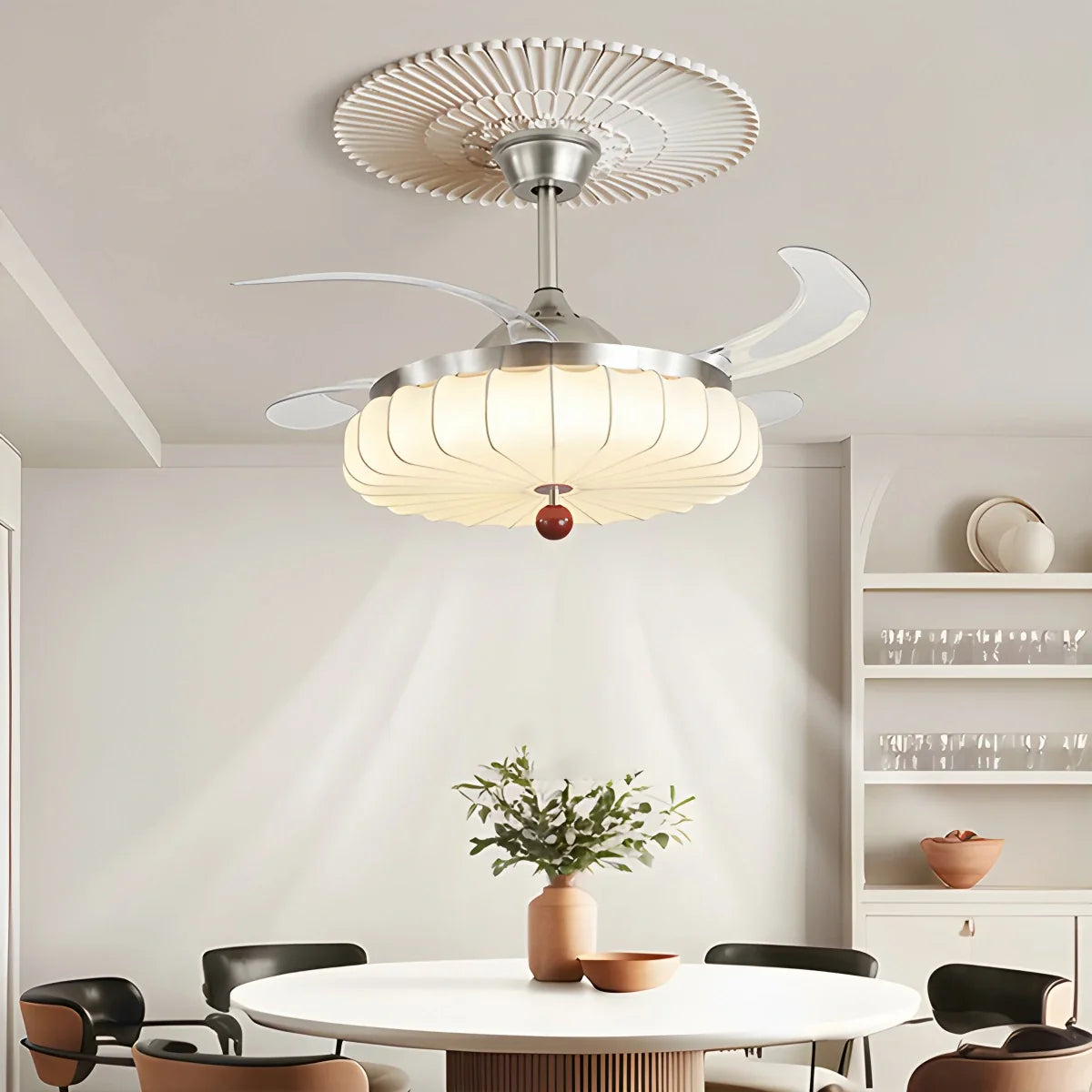 Eloer Retro Fabric Ceiling Fan Light for Dining Room