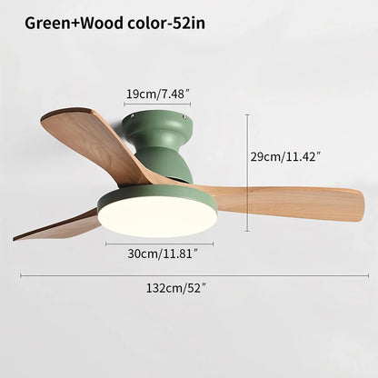Eloer Vintage 3-leaf Solid Wood Ceiling Fan Lamp