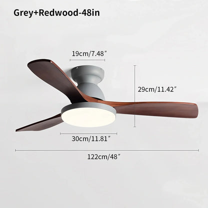 Eloer Vintage 3-leaf Solid Wood Ceiling Fan Lamp
