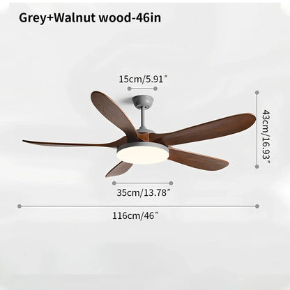 Luvori 5-leaf Solid Wood Ceiling Fan Light