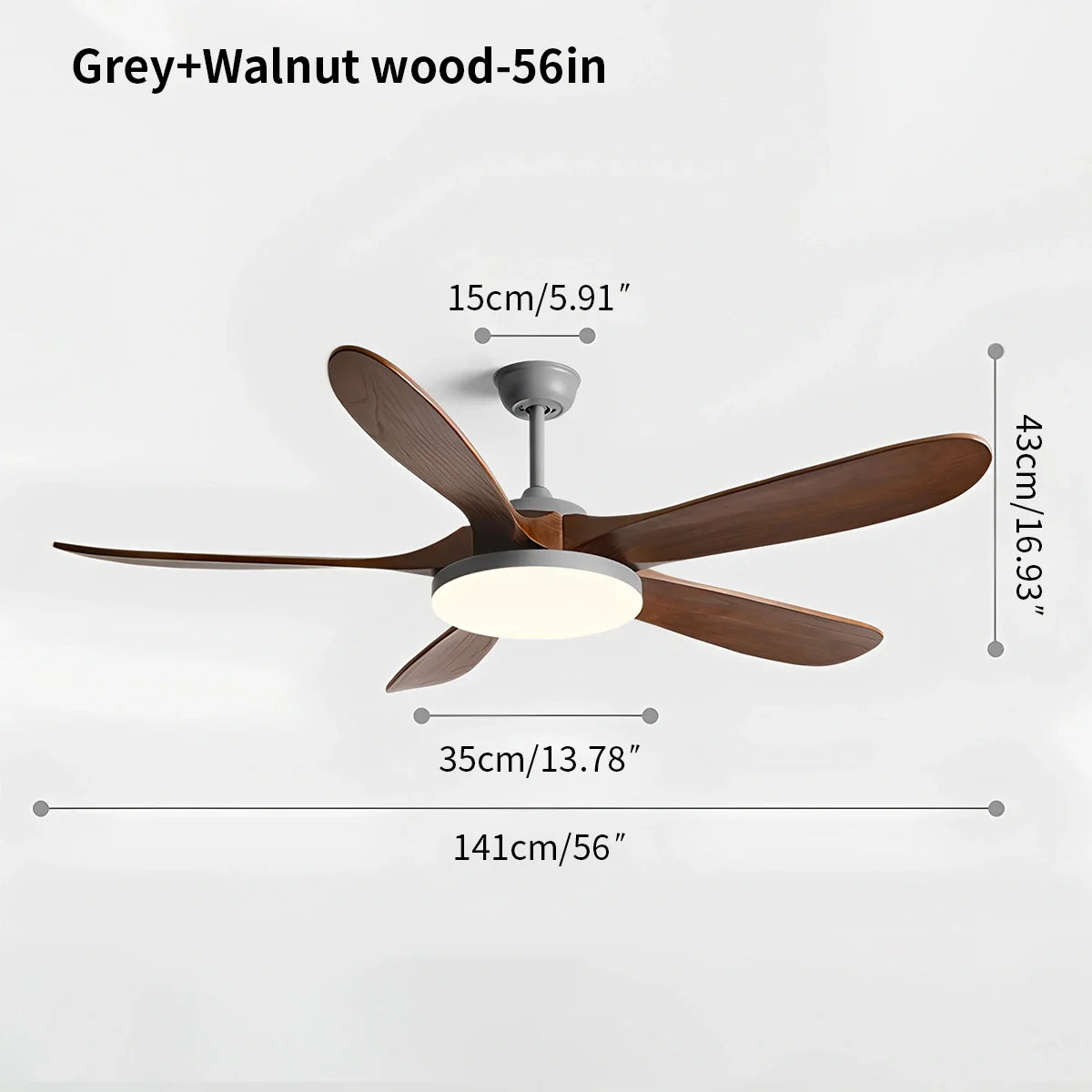 Luvori 5-leaf Solid Wood Ceiling Fan Light