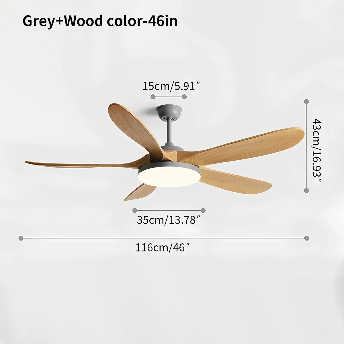 Luvori 5-leaf Solid Wood Ceiling Fan Light