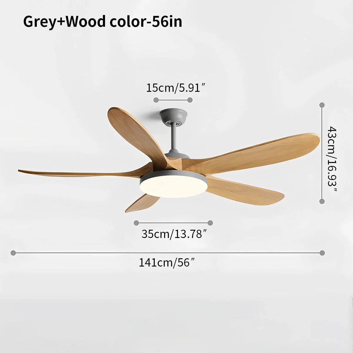 Luvori 5-leaf Solid Wood Ceiling Fan Light