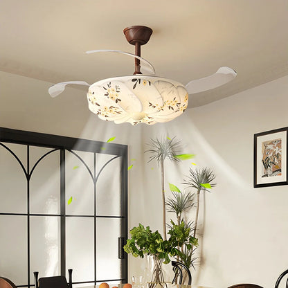 Eloer Floral Fabric Retractable Ceiling Fan Light