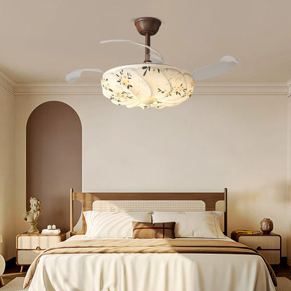 Eloer Floral Fabric Retractable Ceiling Fan Light