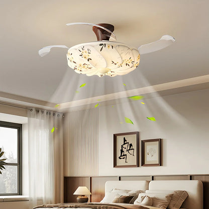 Eloer Floral Fabric Retractable Ceiling Fan Light