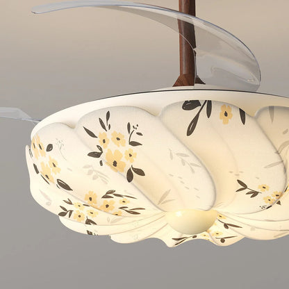Eloer Floral Fabric Retractable Ceiling Fan Light