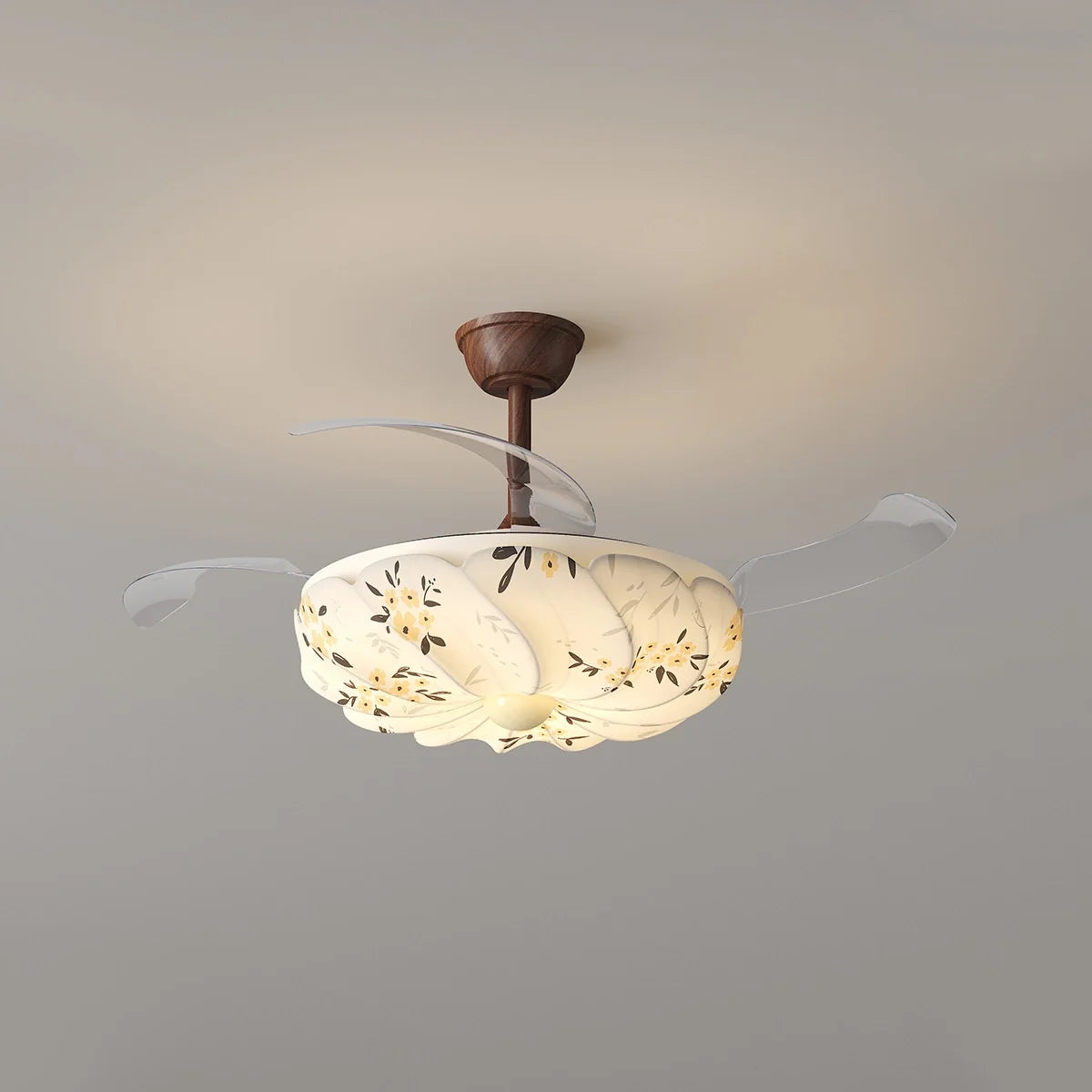 Eloer Floral Fabric Retractable Ceiling Fan Light