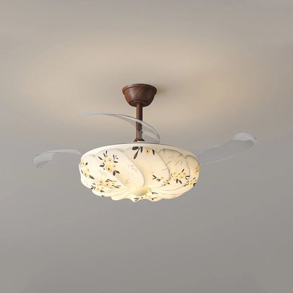 Eloer Floral Fabric Retractable Ceiling Fan Light