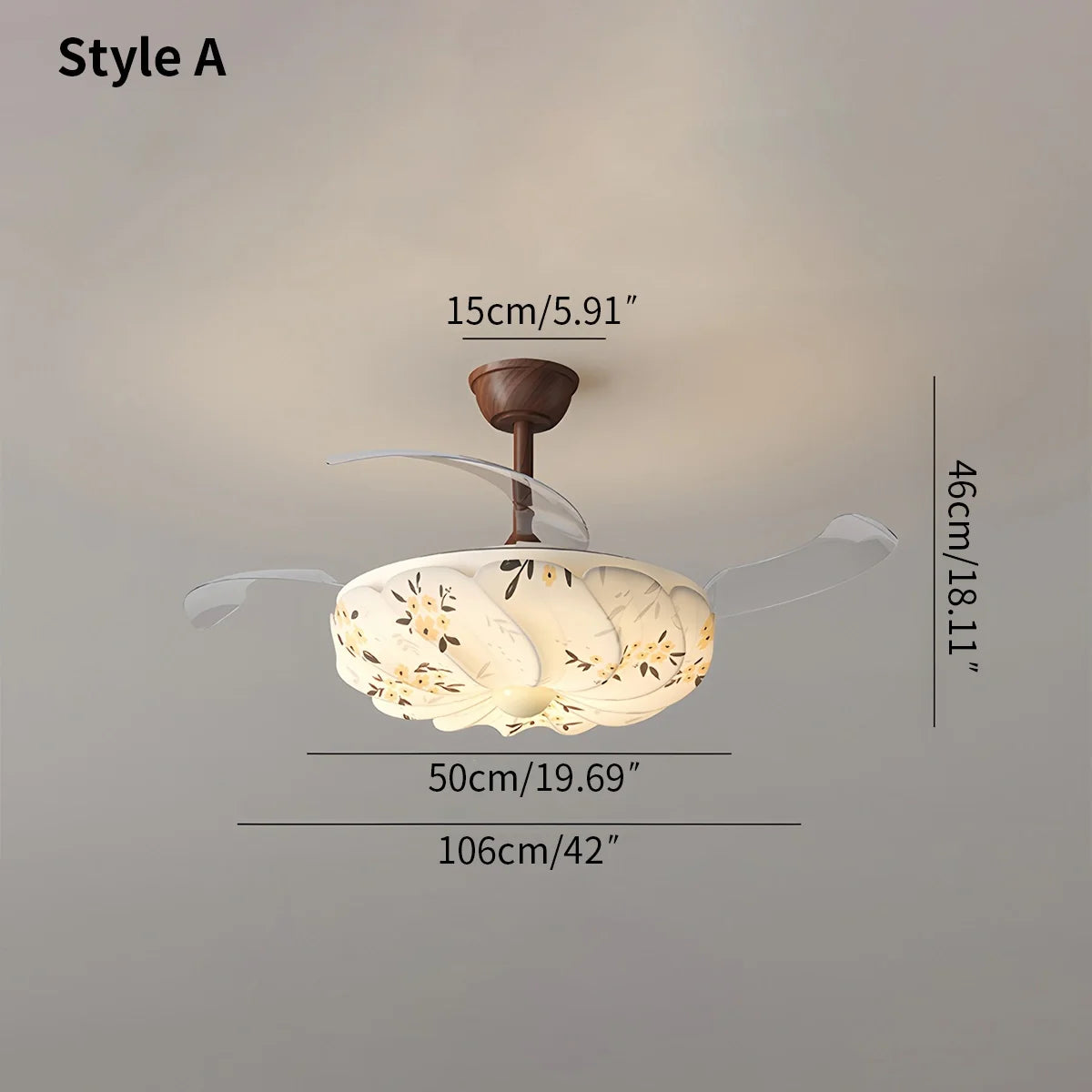 Eloer Floral Fabric Retractable Ceiling Fan Light