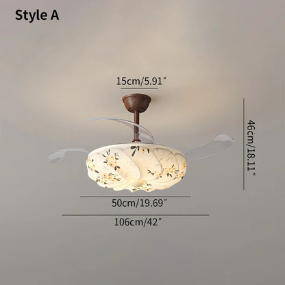 Eloer Floral Fabric Retractable Ceiling Fan Light