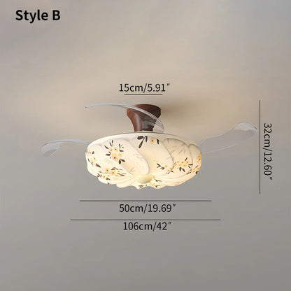 Eloer Floral Fabric Retractable Ceiling Fan Light
