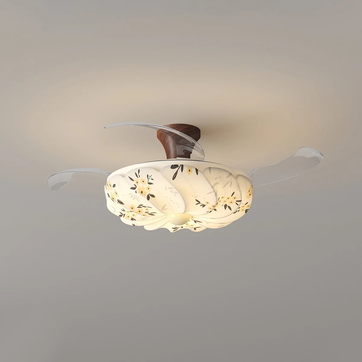 Eloer Floral Fabric Retractable Ceiling Fan Light
