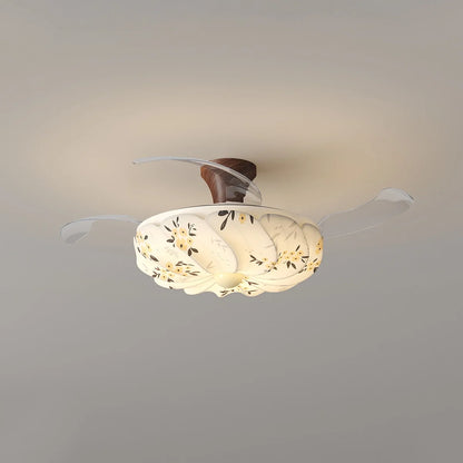 Eloer Floral Fabric Retractable Ceiling Fan Light