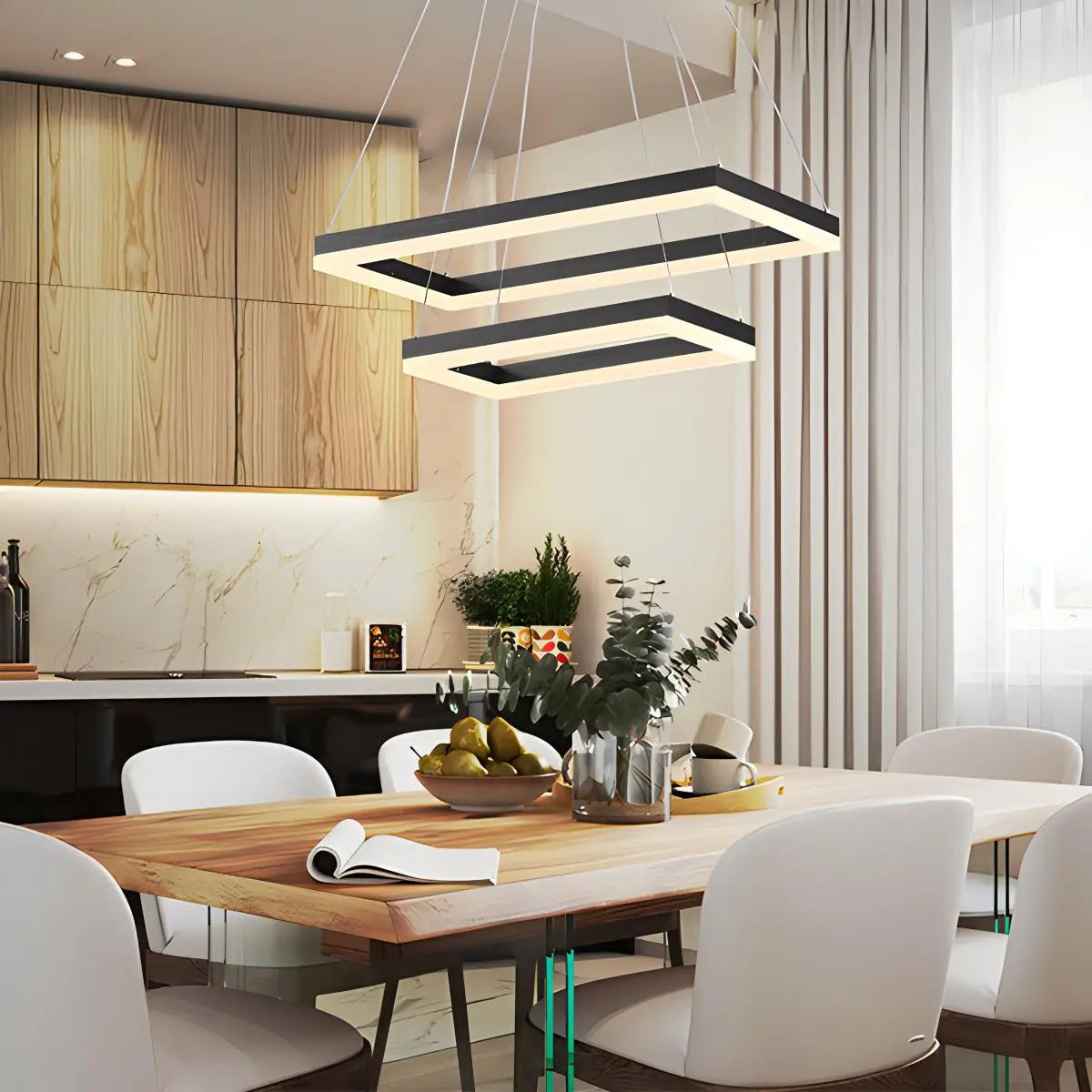 Eloer Modern Black Tiered Rectangular Chandelier