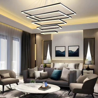 Eloer Modern Black Tiered Rectangular Chandelier