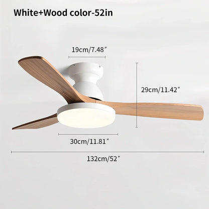 Eloer Vintage 3-leaf Solid Wood Ceiling Fan Lamp