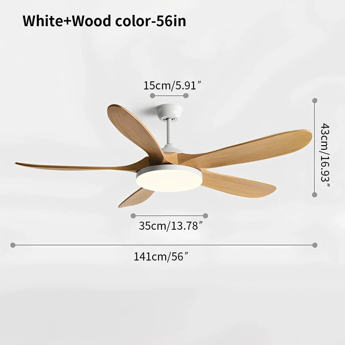 Luvori 5-leaf Solid Wood Ceiling Fan Light